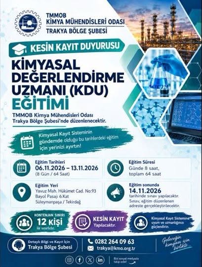 📢 KİMYASAL DEĞERLENDİRME UZMANI (KDU) EĞİTİMİ – KESİN KAYITLAR BAŞLADI!