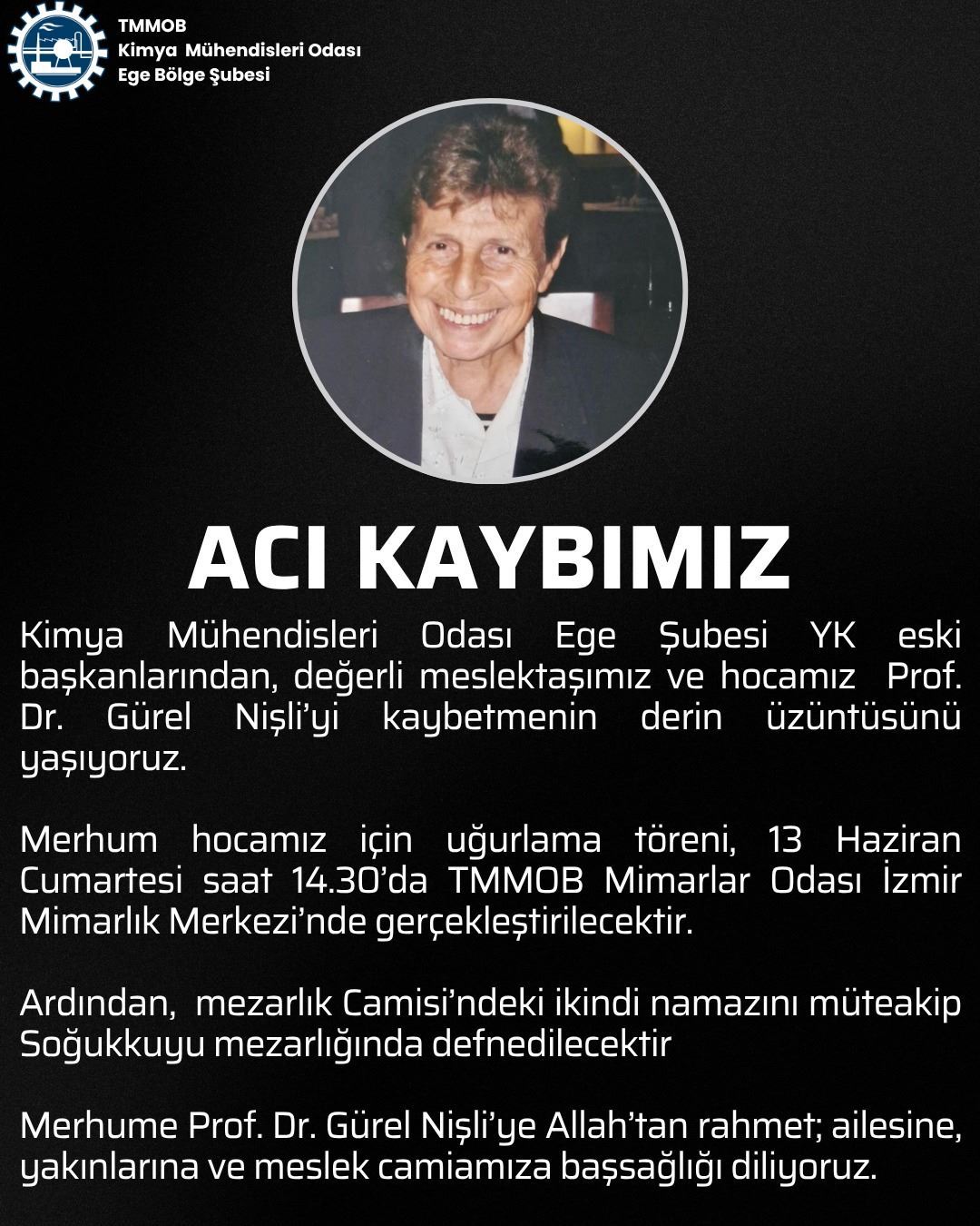 Başsağlığı ve Cenaze Töreni Duyurusu (13 Haziran Cumartesi) 
