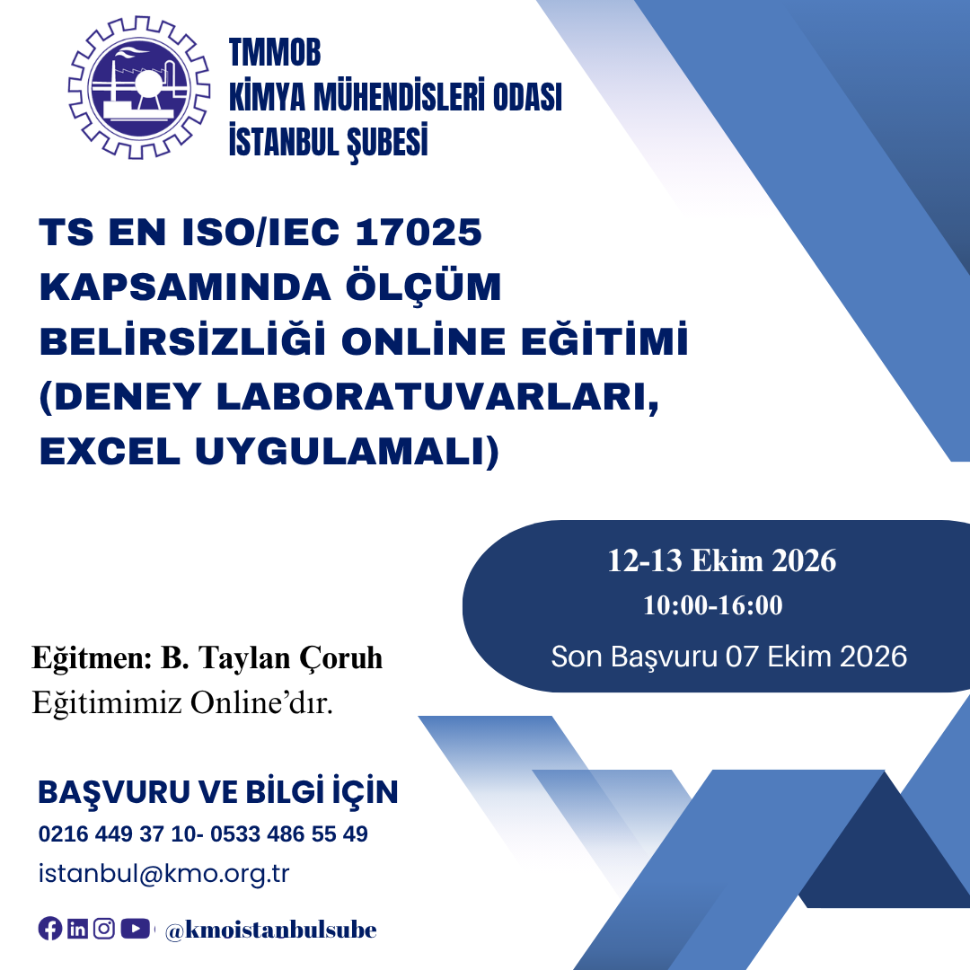 TS EN ISO/IEC 17025 Kapsamında Ölçüm Belirsizliği Eğitimi (Deney Laboratuvarları, Excel Uygulamalı)