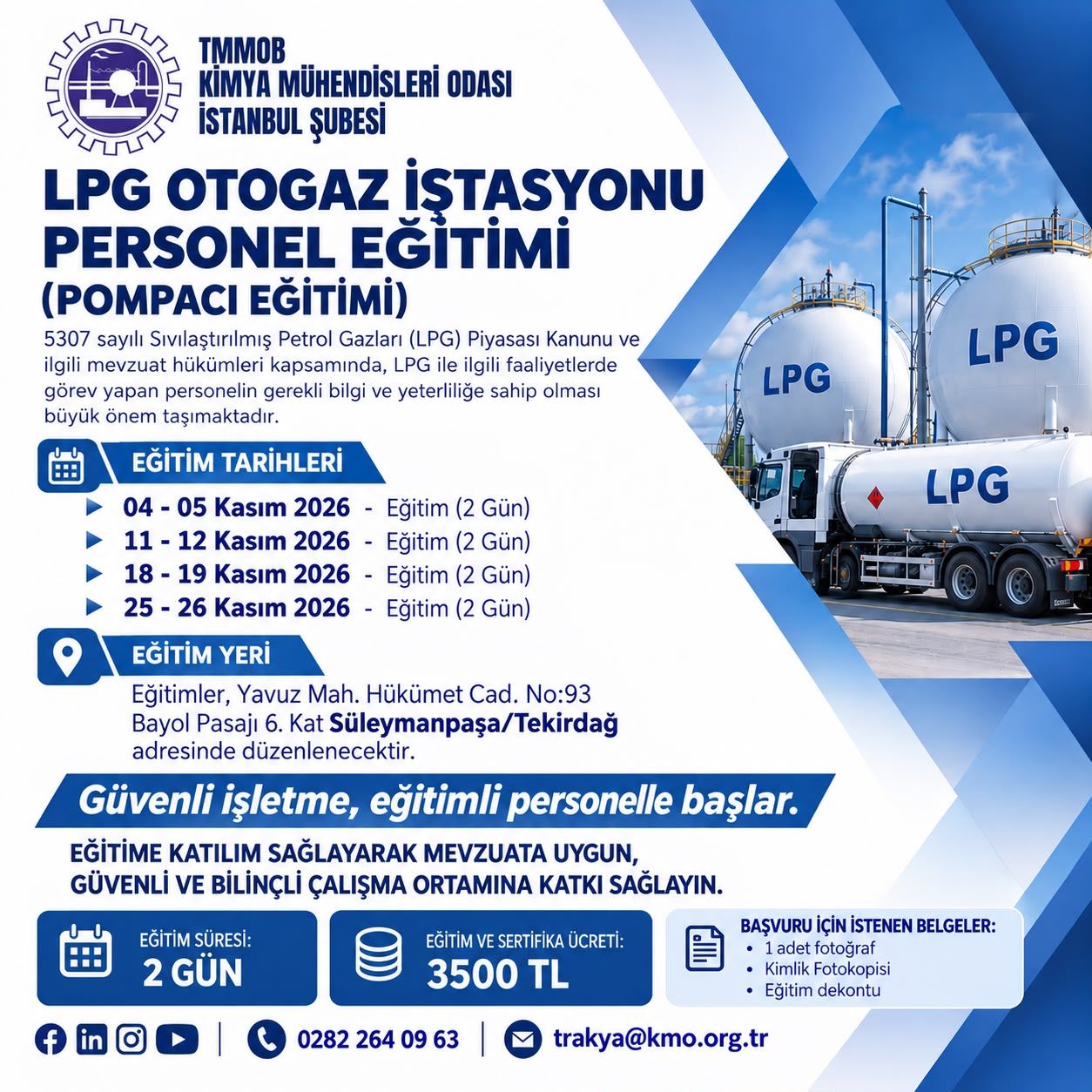 KASIM AYI LPG OTOGAZ İSTASYONU PERSONEL EĞİTİMİ (POMPACI EĞİTİMİ)